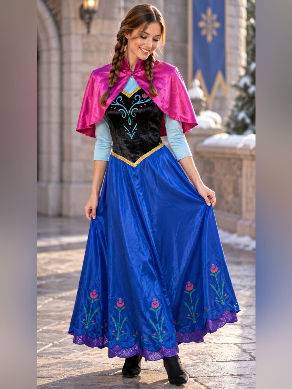 Disney Frozen Anna Adult Costume Size Small 4-6 Dress Cape Princess Halloween